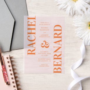 Stylish Pink and Orange Typography Wedding Vellum Invitations