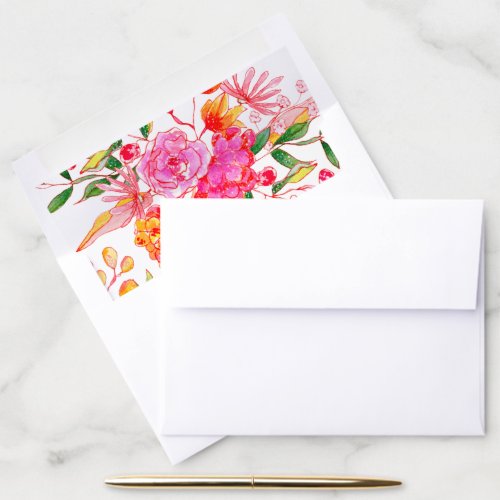 Stylish Pink and Orange Watercolor Floral Wedding  Envelope Liner
