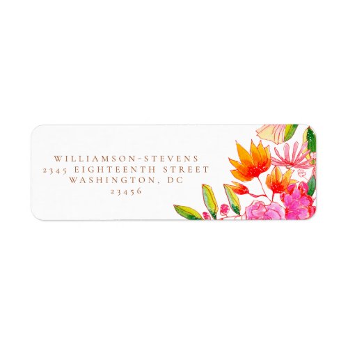 Stylish Pink and Orange Watercolor Floral Wedding  Label