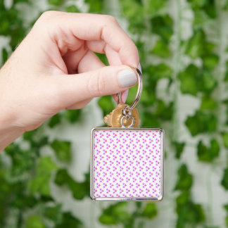 Stylish Pink and Purple Blossoms Repeating Pattern Keychain