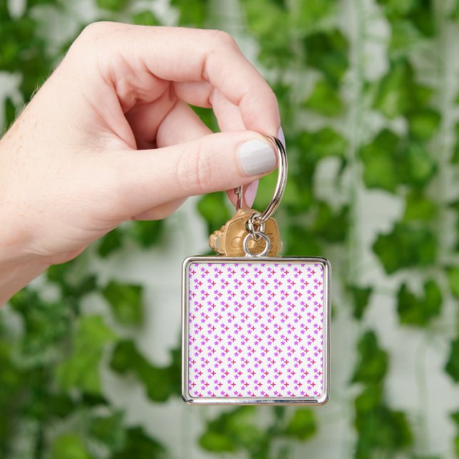 Stylish Pink and Purple Blossoms Repeating Pattern Keychain (Hand)