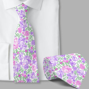Stylish Pink and Purple Floral Pattern Necktie