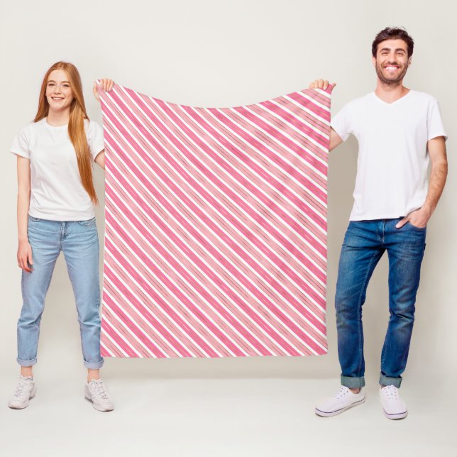 Stylish Pink and Silver Christmas Stripes Fleece Blanket (In Situ)