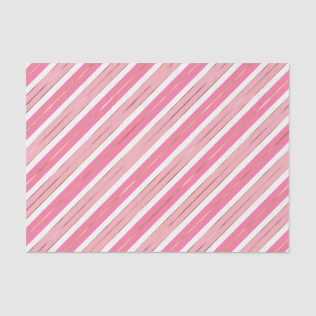 Stylish Pink and Silver Christmas Stripes Tissue Paper (Front)