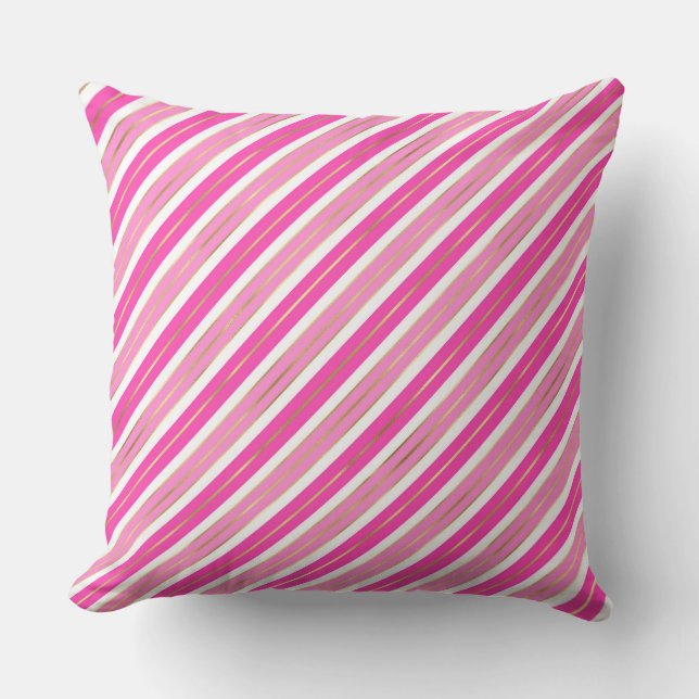 Stylish Pink and Silver Foil Christmas Stripes Throw Pillow (Front)