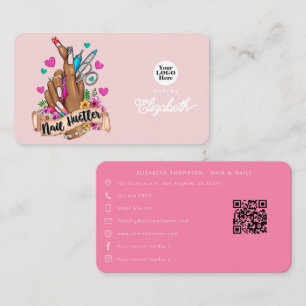 Stylish Pink and Turquoise Nail Hustler Branding Business Card