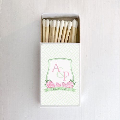 Stylish Pink And White Hydrangea Wedding Monogram Matchboxes
