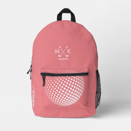 Stylish Pink And White Modern Golf Ball Monogram  Printed Backpack