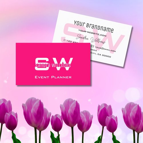Stylish Pink and White Modern Simple with Monogram Business Card