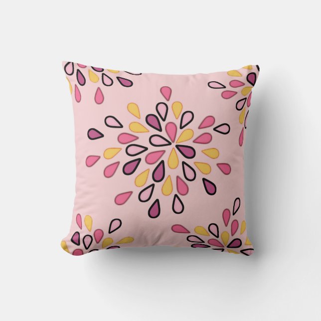 Stylish pink and yellow decorative pattern design throw pillow (Front)