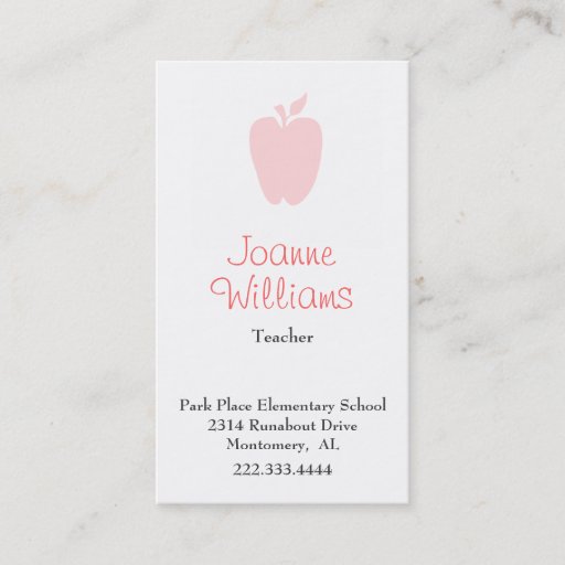Customizable Stylish Pink Apple Teacher Business Card
