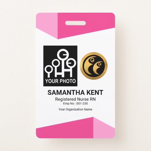 Stylish Pink Arrowhead Borders Photo Company ID Badge