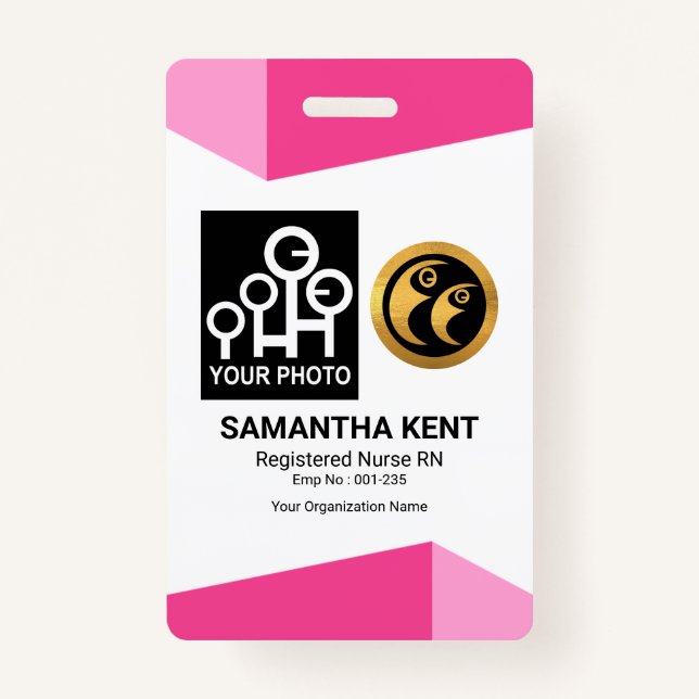 Stylish Pink Arrowhead Borders Photo Company ID Badge (Front)