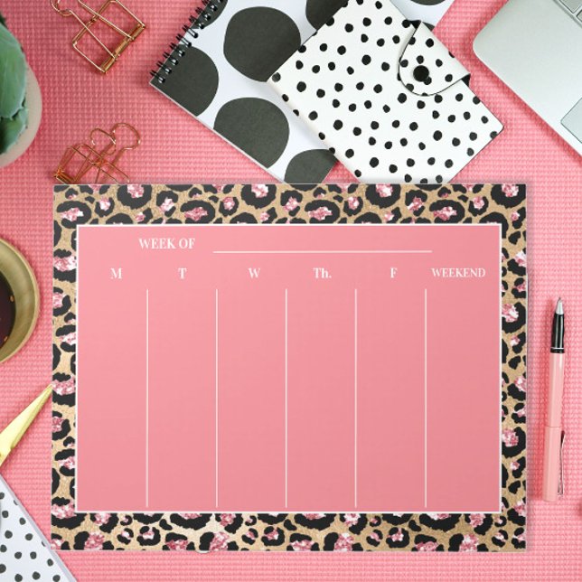 Stylish Pink Black Cheetah Leopard Weekly Plans Notepad (Creator Uploaded)
