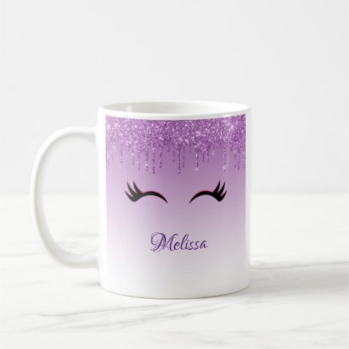 Stylish Pink  Black Eyelashes on Dripping Glitte Coffee Mug