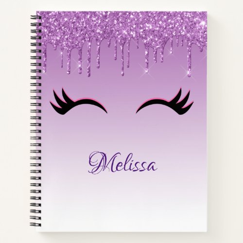 Stylish Pink  Black Eyelashes on Dripping Glitte Notebook