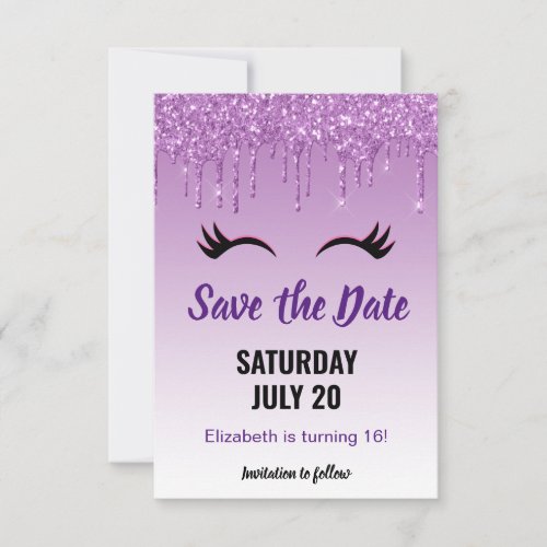 Stylish Pink  Black Eyelashes on Dripping Glitte Save The Date