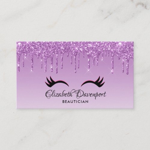 Stylish Pink  Black Eyelashes on Dripping Glitter Business Card