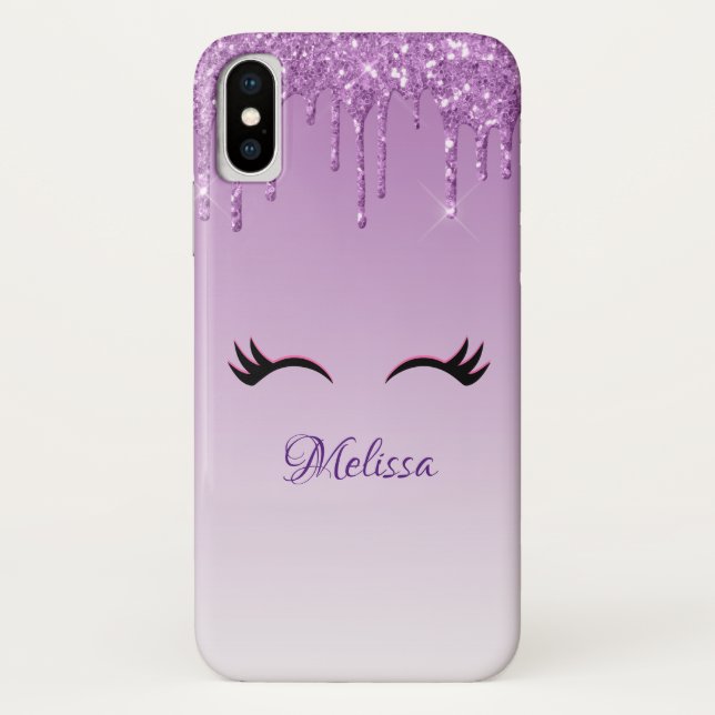 Stylish Pink & Black Eyelashes on Dripping Glitter Case-Mate iPhone Case (Back)