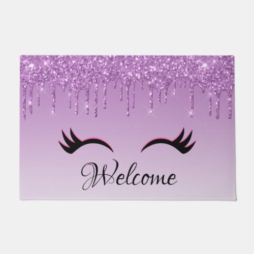 Stylish Pink  Black Eyelashes on Dripping Glitter Doormat