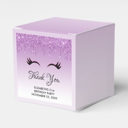 Stylish Pink  Black Eyelashes on Dripping Glitter Favor Boxes