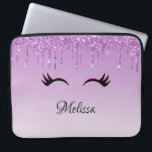 Stylish Pink & Black Eyelashes on Dripping Glitter Laptop Sleeve<br><div class="desc">Laptop sleeve with a trendy stylish design. The background is a purple gradient color with an image of fake sparkling glitter dripping down from the top. A pair of girly cute eyelashes underneath the glitter image.</div>