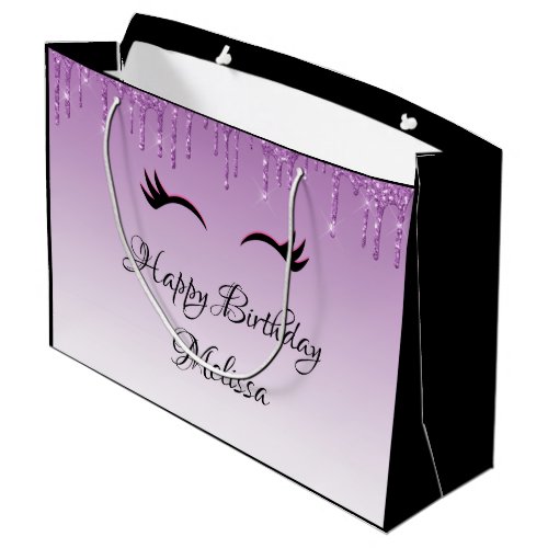 Stylish Pink  Black Eyelashes on Dripping Glitter Large Gift Bag