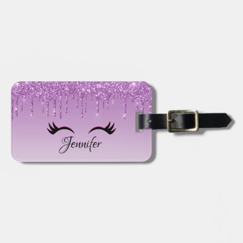 Stylish Pink  Black Eyelashes on Dripping Glitter Luggage Tag