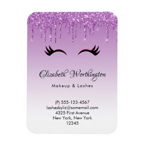Stylish Pink  Black Eyelashes on Dripping Glitter Magnet