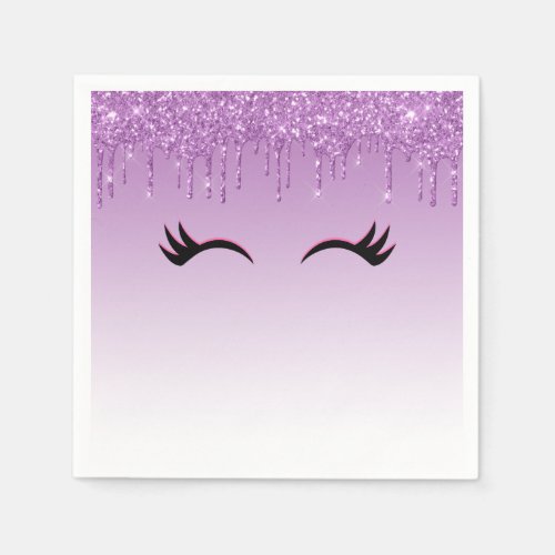 Stylish Pink  Black Eyelashes on Dripping Glitter Napkins