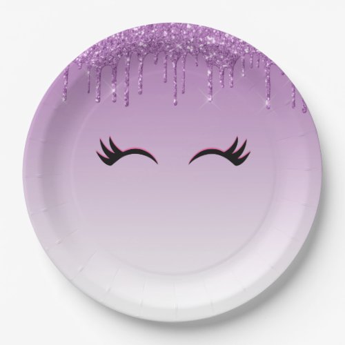 Stylish Pink  Black Eyelashes on Dripping Glitter Paper Plates