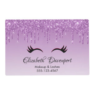 Stylish Pink & Black Eyelashes on Dripping Glitter Placemat