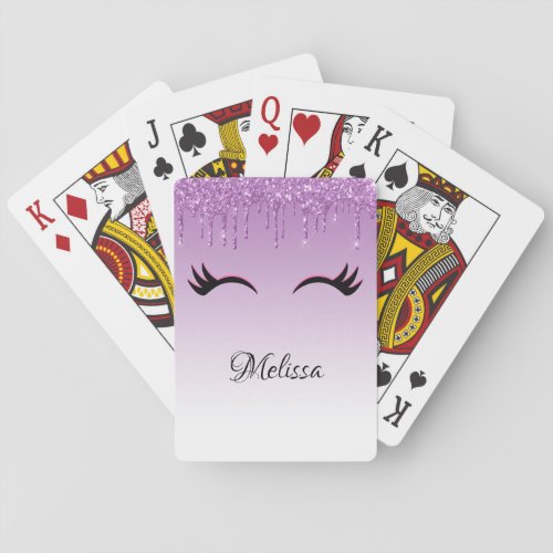 Stylish Pink  Black Eyelashes on Dripping Glitter Poker Cards