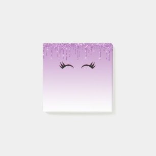 Stylish Pink & Black Eyelashes on Dripping Glitter Post-it Notes