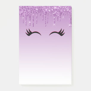 Stylish Pink & Black Eyelashes on Dripping Glitter Post-it Notes