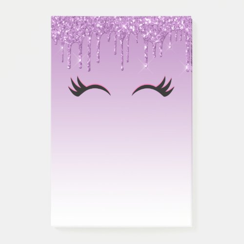 Stylish Pink  Black Eyelashes on Dripping Glitter Post_it Notes