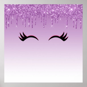 Stylish Pink & Black Eyelashes on Dripping Glitter Poster
