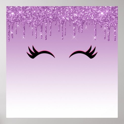 Stylish Pink  Black Eyelashes on Dripping Glitter Poster