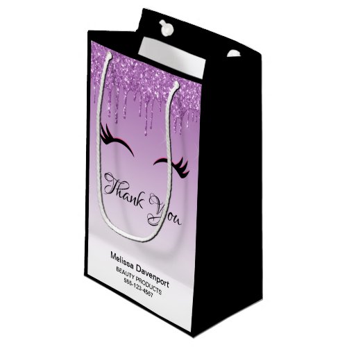 Stylish Pink  Black Eyelashes on Dripping Glitter Small Gift Bag