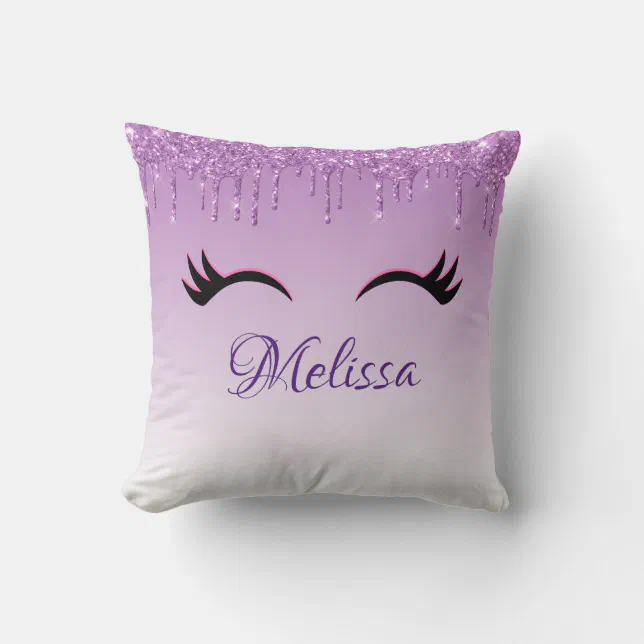 Stylish Pink & Black Eyelashes on Dripping Glitter Throw Pillow Zazzle
