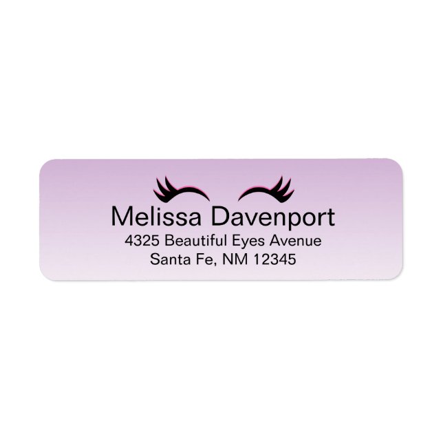 Stylish Pink & Black Eyelashes on Purple Gradient Label (Front)