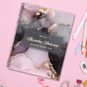 Stylish Pink Black Gold Glitter Agate Marble Notebook