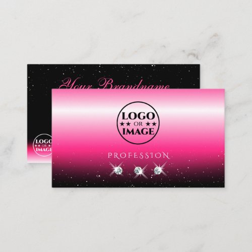 Stylish Pink Black Ombre Sparkle Diamonds Add Logo Business Card