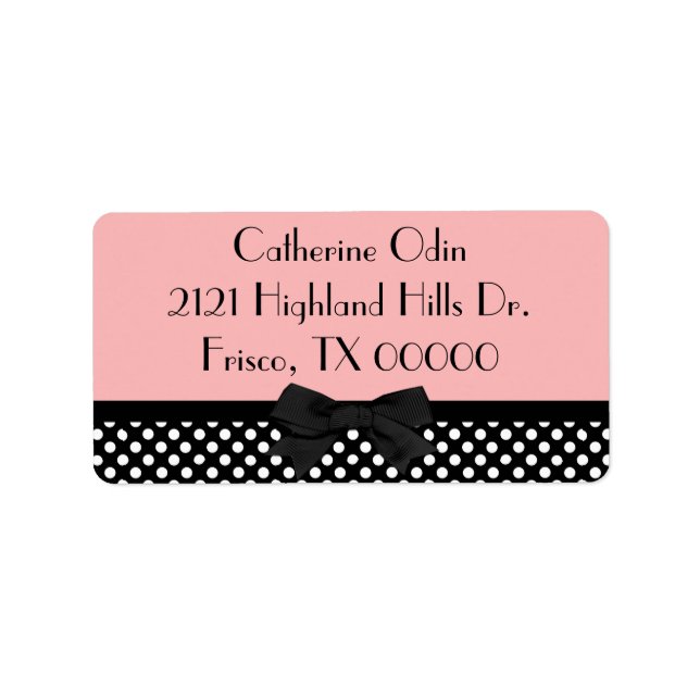 Stylish Pink & Black Polka Dot Address Label (Front)