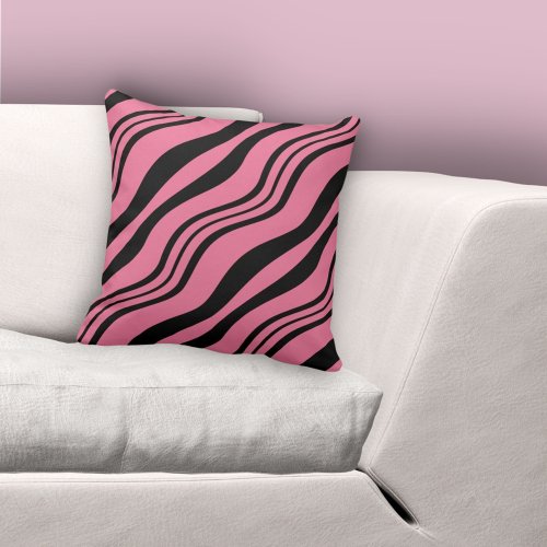 Stylish Pink  Black Wavy Lines Pattern Throw Pillow