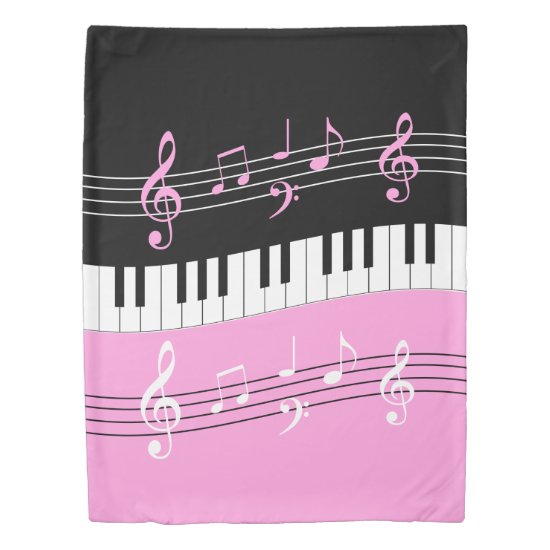 Stylish Pink Black White Piano Keys and Notes Duvet Cover