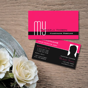 Stylish Pink Black with Monogram and Photo Classic Business Card