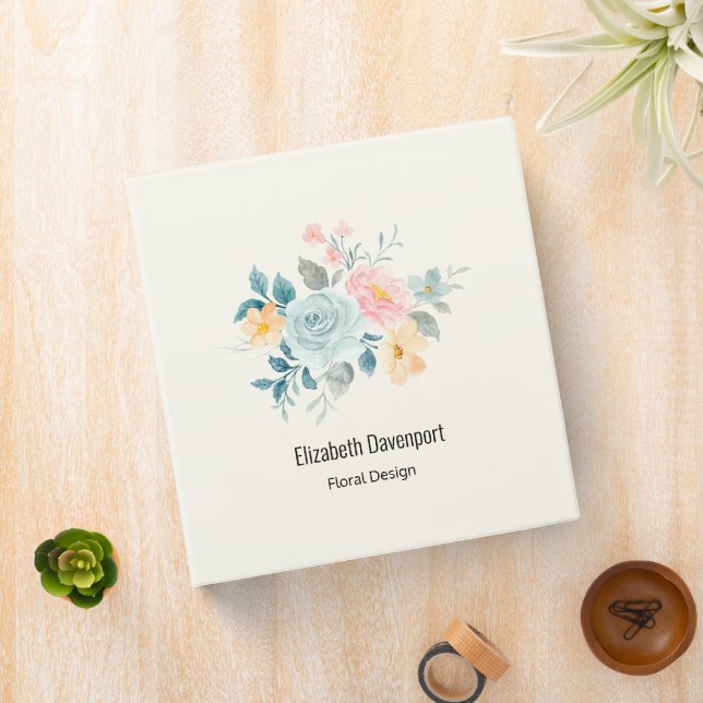 Stylish Pink & Blue Flower Bouquet 3 Ring Binder (In Situ)