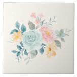 Stylish Pink & Blue Flower Bouquet Ceramic Tile<br><div class="desc">Ceramic tile with a pretty watercolor illustration. A flower bouquet with pink and blue flowers surrounded by green leaves and sprigs.</div>