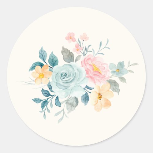 Stylish Pink  Blue Flower Bouquet Classic Round Sticker